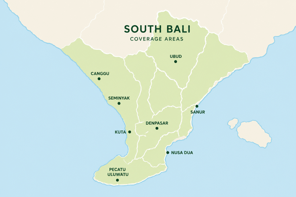 Bali coverage area map| Putubali spa home care